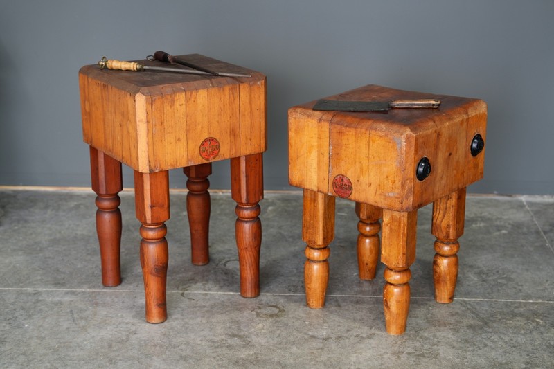2 Antique Butcher Block Tables Kitchen Island counter Stand Maple Vintage gallery