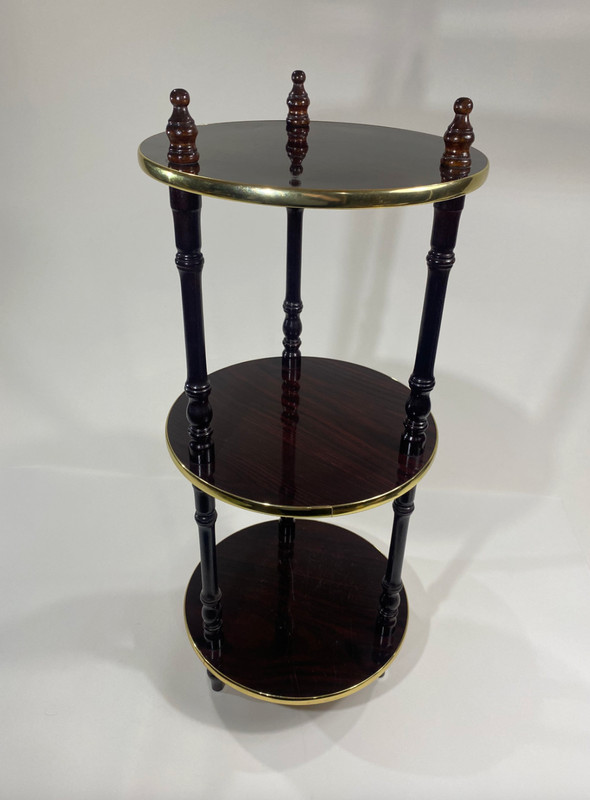 3 Tier Plant Stand Round Shelf Dark Wood Grain MCM Style Plant Holder gallery