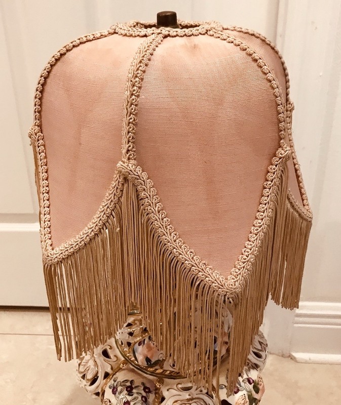 Antique Victorian French Style Lamp Shade 6 Leaf ￼Fringe Pink 11” x 7.5” ￼￼ gallery