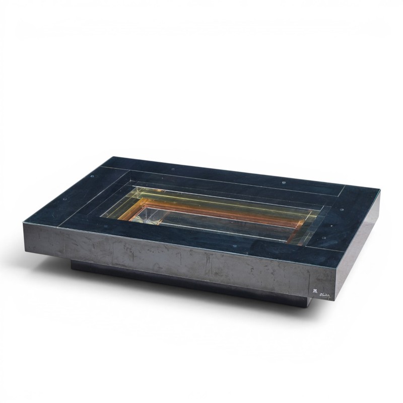 Alain Delon for Maison Jansen Mid Century Brass, Chrome, Lacquered Coffee Table gallery