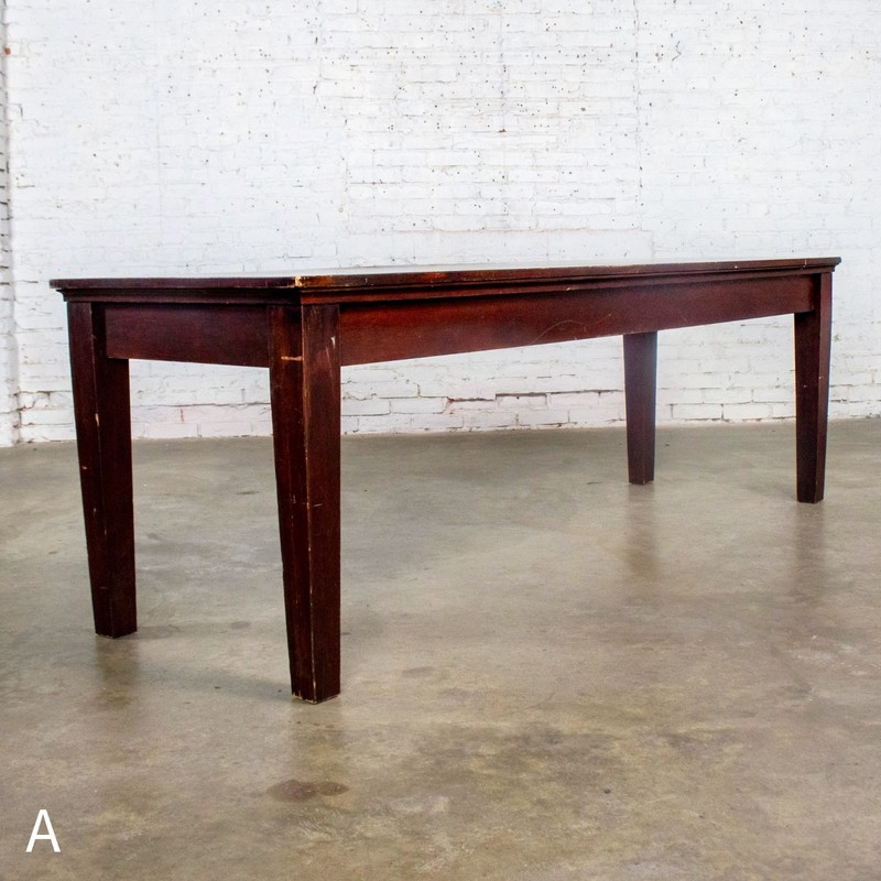 Early 20th Rustic Mahogany Farmhouse Harvest Dining Table Distressed Finish gallery