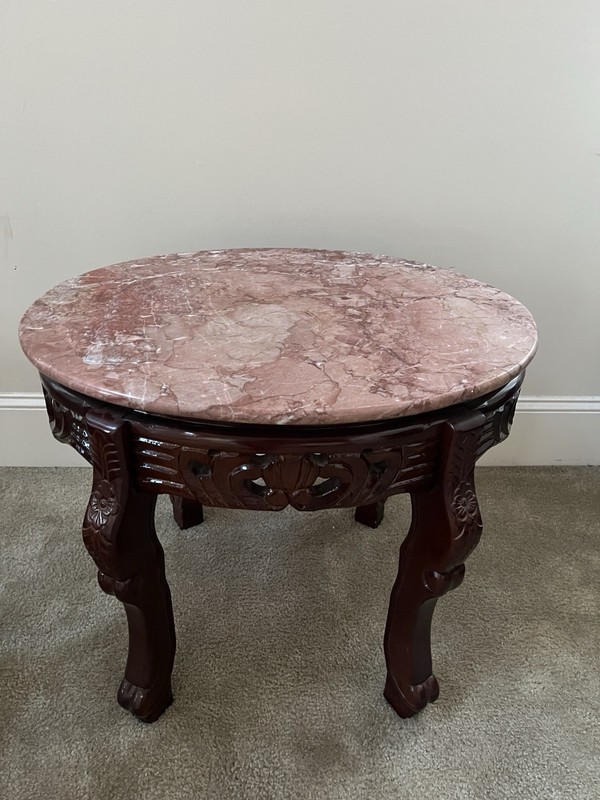Antique Marble Top Round Coffee Table with End Tables & Plant Tables gallery