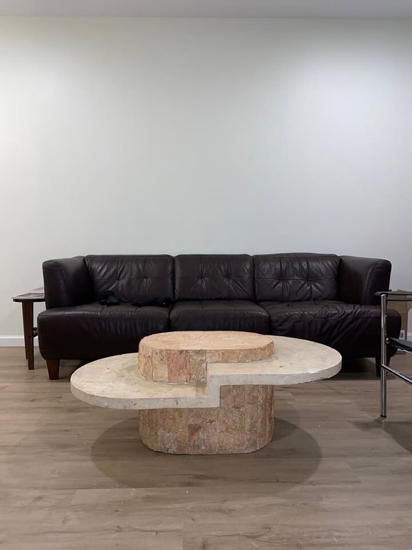 Vintage Asymmetrical Limestone Coffee Table, salmon & beige from bordeaux france gallery