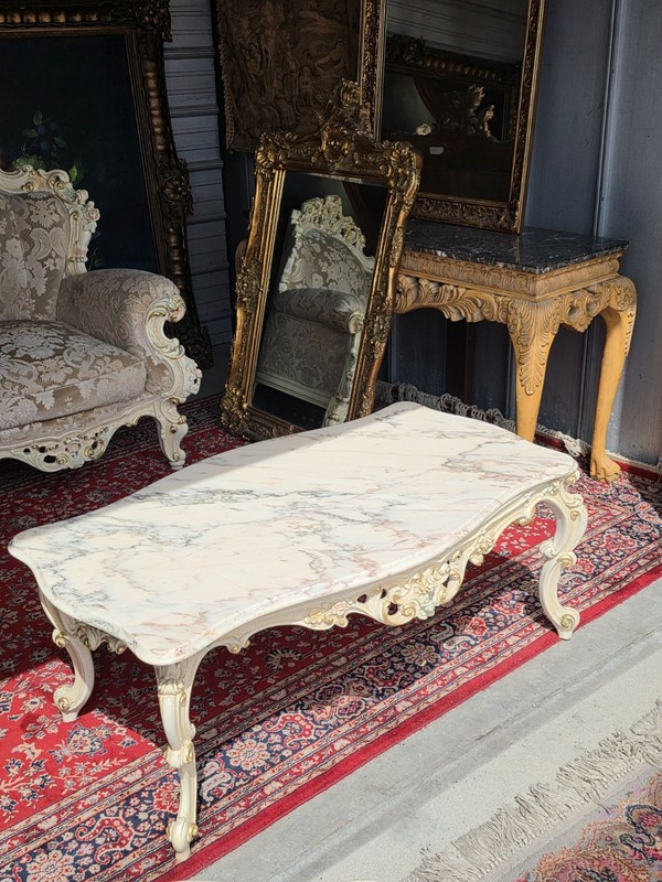 Vintage Italian Silik Style Hand Painted Coffee Table- Marble Top gallery