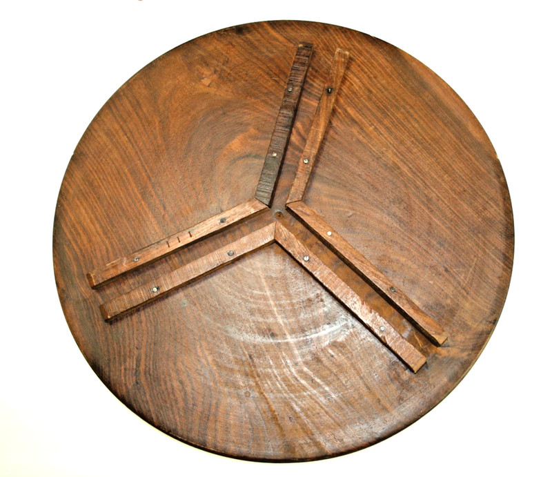 Rare Vintage India Hand Carved Wood Foldable Table with Ornate Inlay Dia. 38cm gallery