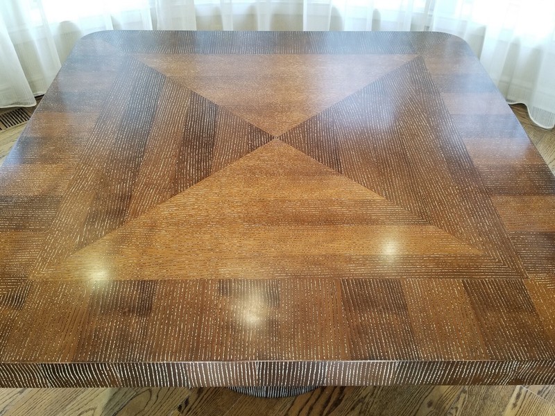 Contemporary Custom Art Deco Revival Table In Cerused Stained Rift-Sawn Oak gallery