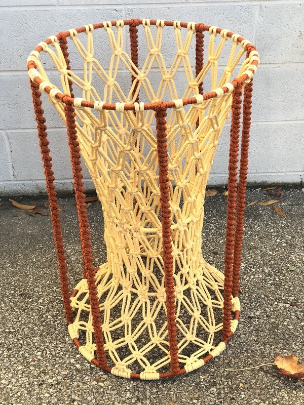 Vintage Handmade Bohemian Macrame Accent Table 30″ Tall Rope Hourglass Design