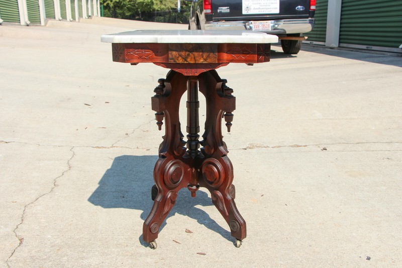 Fancy Ornate Walnut Victorian Shaped Marble Top Parlor Table ~ Ca.1870 gallery