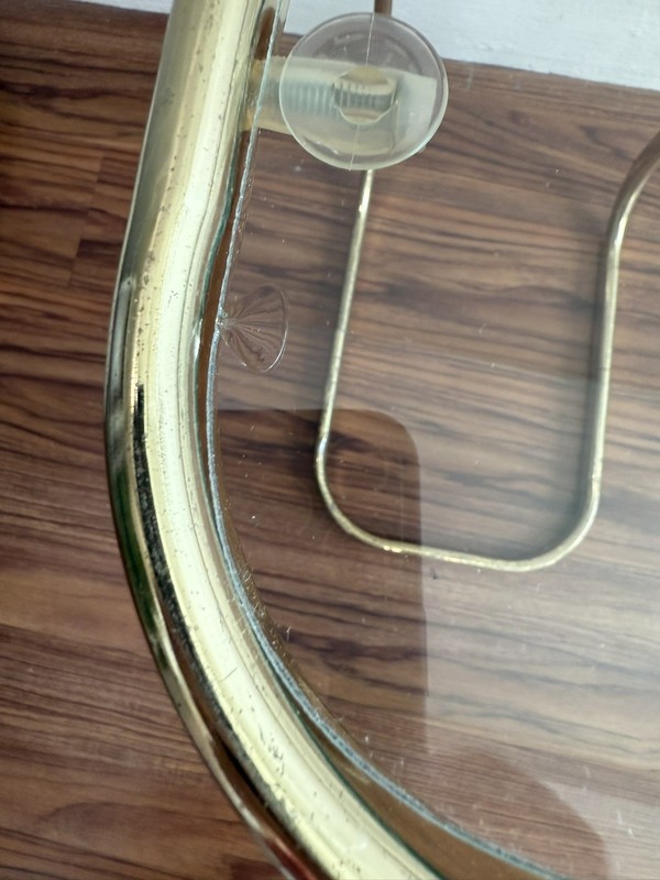 Vintage MCM Milo Baughman Style Brass Tone Glass Top Cantilever Side Table gallery