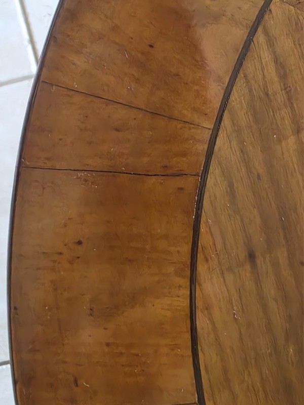 Vintage Side Table, Round Veneered Top w/Radial wood Grain And Inlaid Medallion gallery