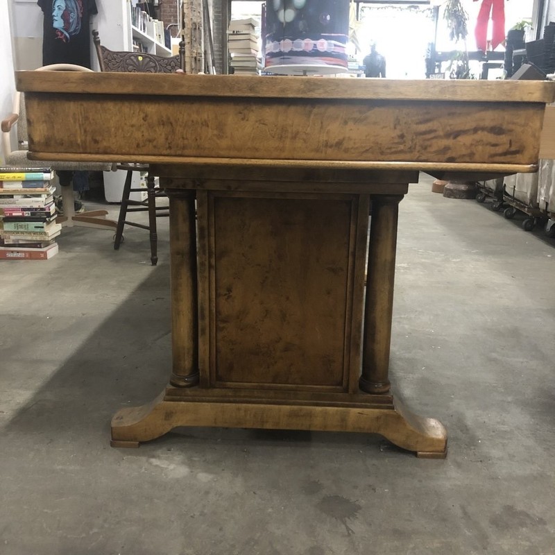 Vintage Tiger Maple Trestle Style Library Console Table gallery