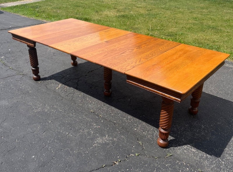 Vintage 1900s Solid Oak Farmhouse Large Extension Dining Table Jacobean English