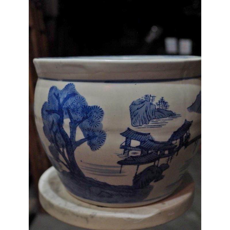 Japanese Ceramic Water Lily Goldfish Bowl Mid-Showa D Size Used H17532 gallery