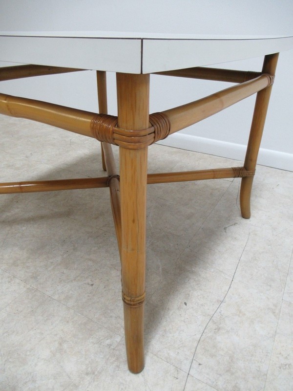 Vintage Rattan Bamboo Willow & Reed Formica Lamp End Table Mid Century B gallery