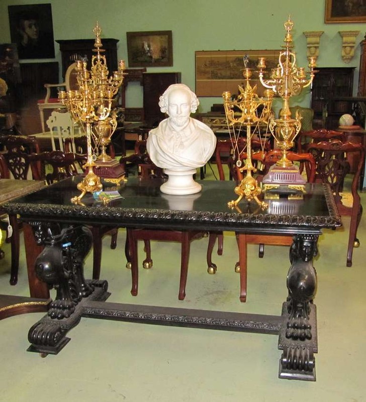 Important 19thc.Renaissance Grand Estate English Ebony Library Table-Provenance gallery