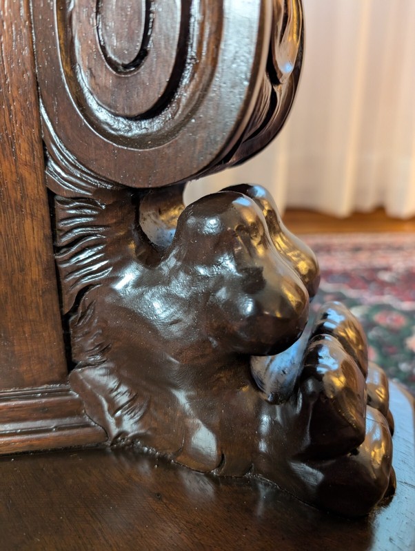 DRAGON SCALES! Fine 19th c American Renaissance Carved Walnut Pedestal Table 35" gallery
