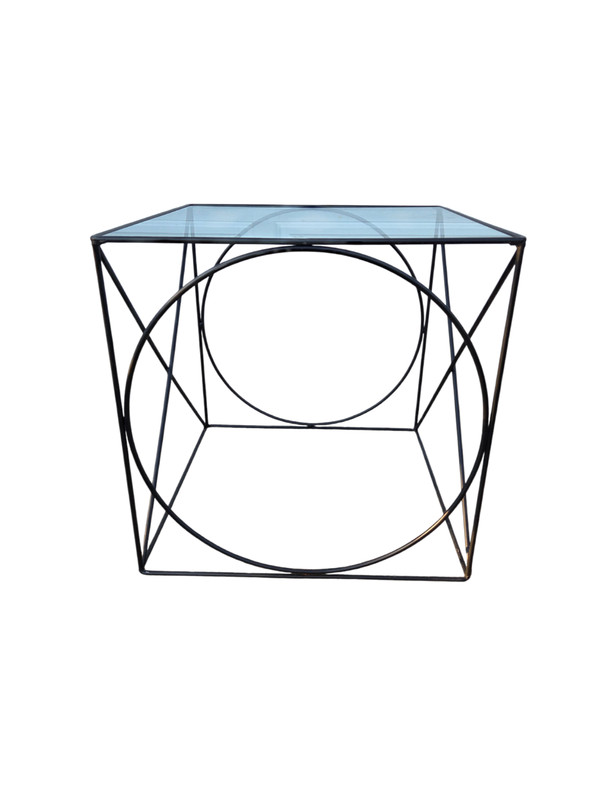 Vintage Wrought Iron Rods XO Side End Table Attributed to Frederic Weinberg MCM