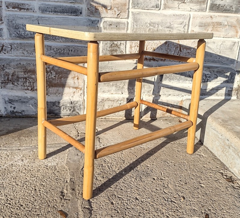 Vintage Mid Century MCM Beachy Bamboo BOHO Formica Side Accent Table gallery
