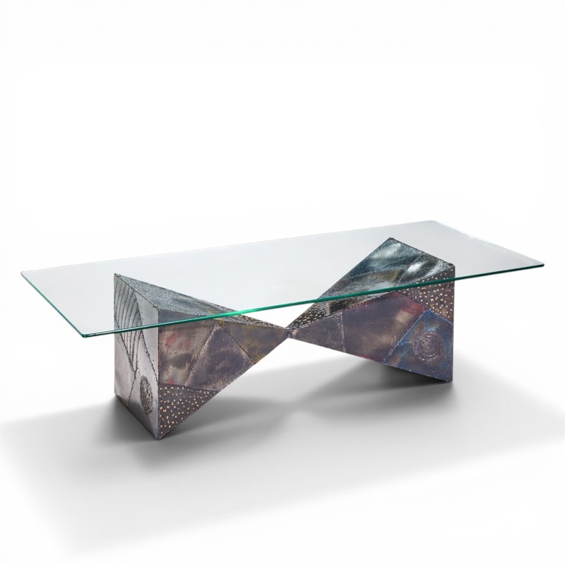 Paul Evans for Directional PE13 Mid Century Bronzed Steel and Glass Coffee Table