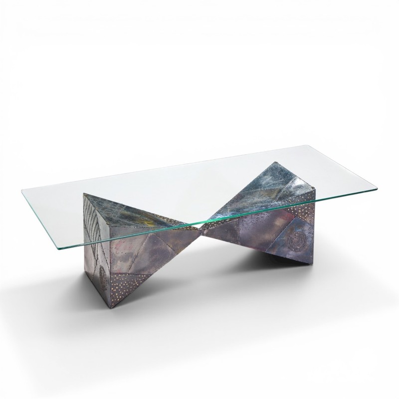 Paul Evans for Directional PE13 Mid Century Bronzed Steel and Glass Coffee Table gallery