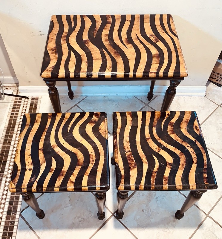 Maitland-Smith Cracked Coconut Shell Tables. Set Of Three