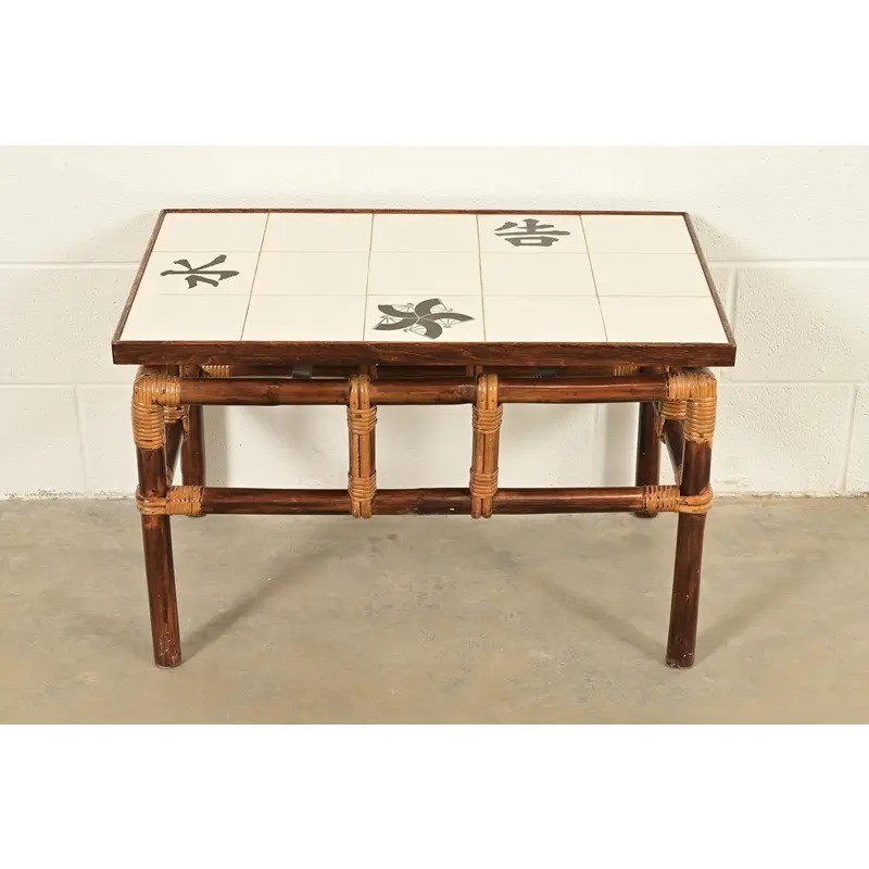 John Wisner for Ficks Reed Hollywood Regency Tile Top Side Table, 1950s gallery