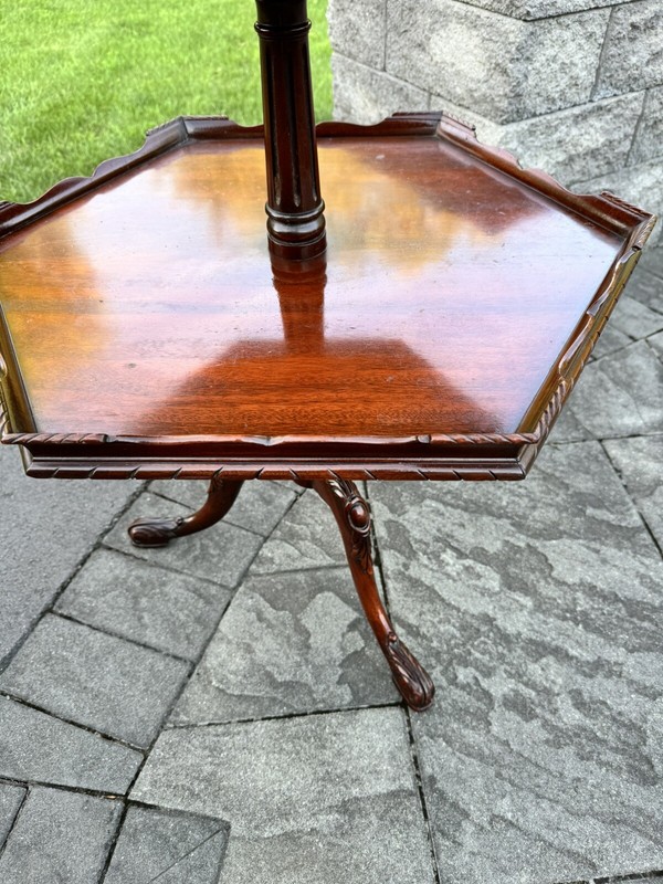 VTG Chippendale Style 2 Tier Pie Crust Carved mahogany Table Claw Foot 31x26” gallery