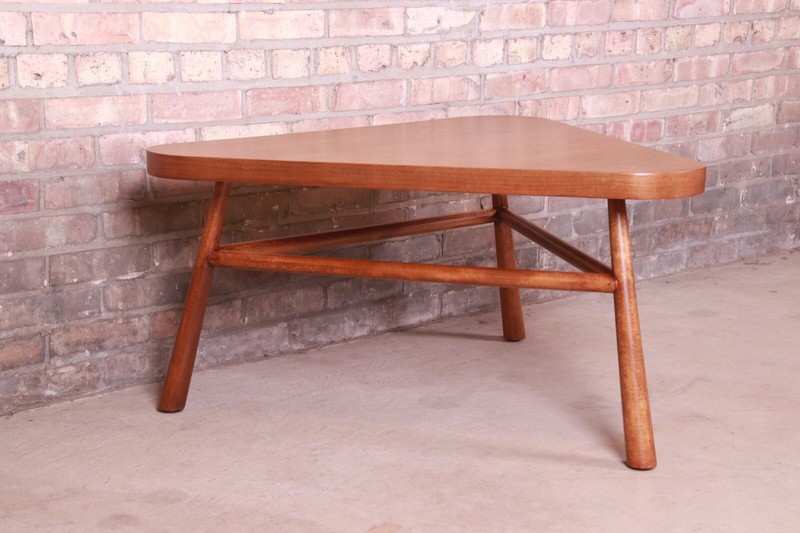 Robsjohn-Gibbings for Widdicomb Walnut Triangular Coffee Table, Newly Refinished gallery