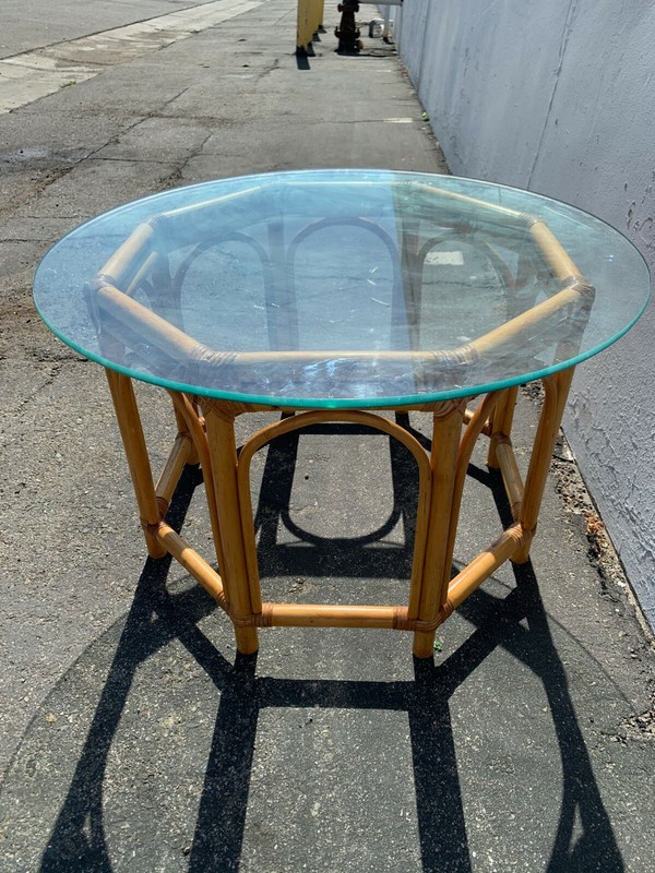 Boho Rattan Coffee / Side Table Bohemian Chic Style Accent Stand Chippendale C gallery