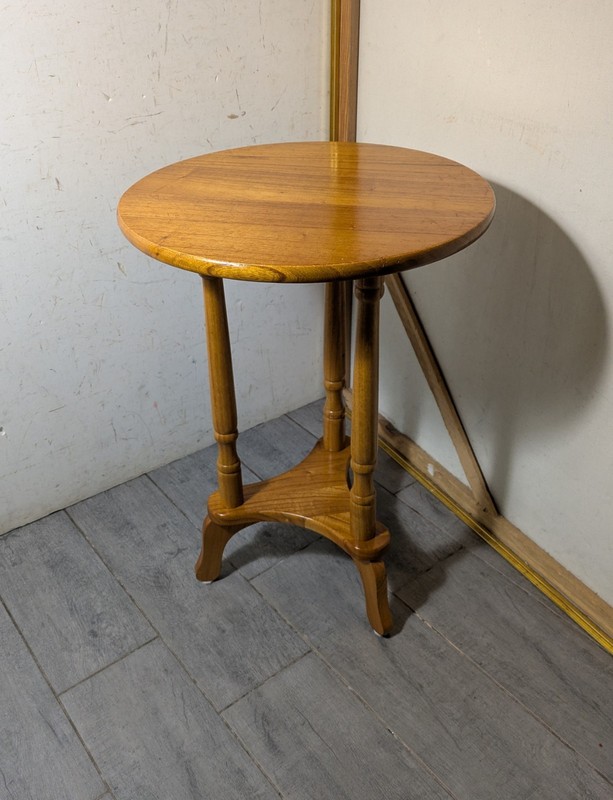 Vintage Powell Round Wood Side Pedestal Table Plant Stand Rustic Country D73