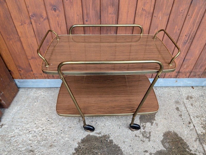 Serving Cart Tea Cart Walnut 60s Table Side Table Brass Mid Century 2 gallery