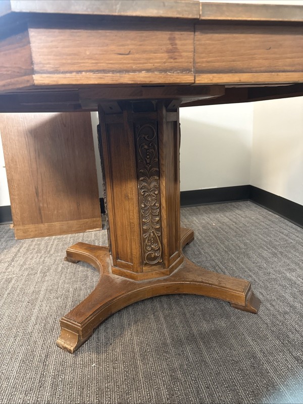 Antique Wooden Dining Table, Includes 2 Leafs, 3.5ft W By 2.5ft H gallery