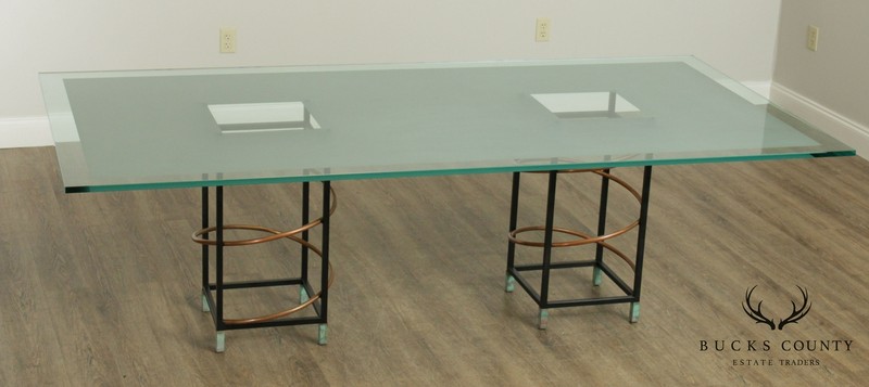 Pace Post Modern Sculptural Double Pedestal Base Glass Top Dining Table gallery