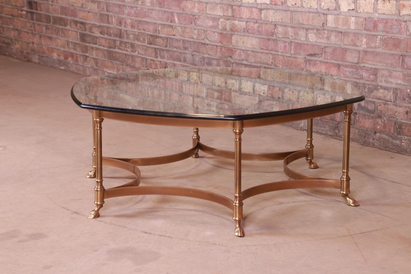 Labarge Hollywood Regency Brass and Glass Hooved Feet Cocktail Table, Circa 1960 gallery