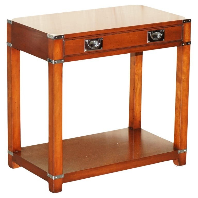 VINTAGE HARRODS LONDON KENNEDY SINGLE DRAWER MILITARY CAMPAIGN CONSOLE END TABLE