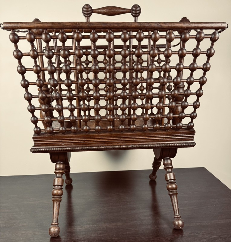 Antique Victorian Arts And Crafts Stick & Ball Wood Magazine Rack Folding Style