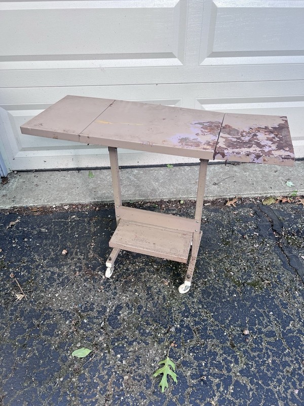 Vtg Metal Industrial Rolling Typewriter Table Cart Drop Leaf Desk Parts Tanker