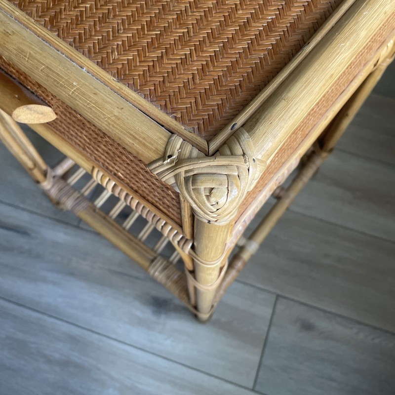 MCM Coastal Bamboo Woven Rattan w/Drawer+Bottom Shelf-Side Table Night Stand 25” gallery