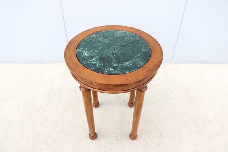Vintage French Style Distressed Fruitwood and Green Marble Top Tall Side Table gallery