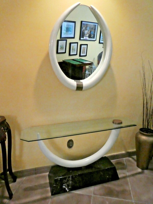 FABULOUS VINTAGE FAUX TUSK MIRROR AND CONSOLE TABLE