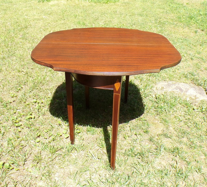 Antique Federal Style Inlaid Mahogany Game Card Table Demilune Console Table gallery