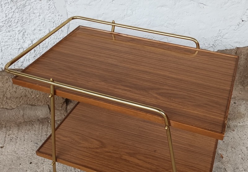 Serving Cart Tea Cart Walnut 60s Table Side Table Brass Mid Century Bar gallery