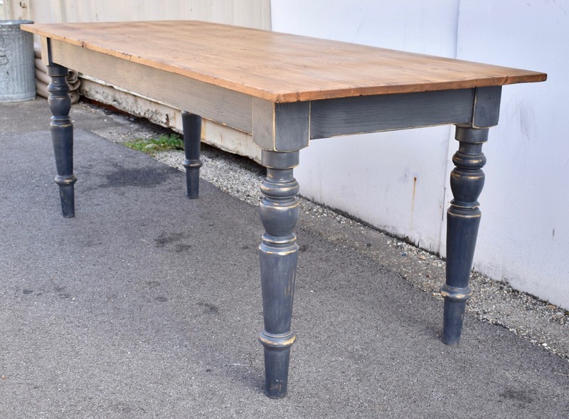 Pine Painted Base Turned Leg Farmhouse Table, Reproduction gallery