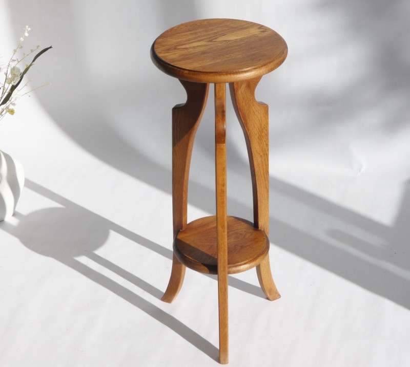 Vintage Oak Art Deco Plant Stand, Amsterdam School Pedestal, Two Tier Table gallery