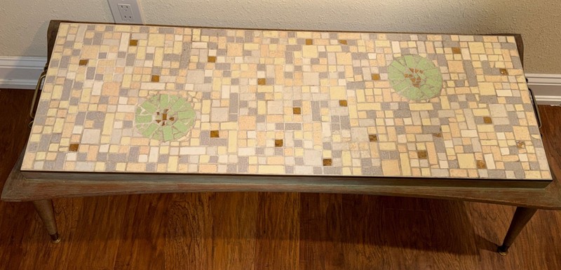 Vintage Mid Century Modern Atomic Tile Mosaic Top Coffee Table 49”L x 19”x 17” H gallery