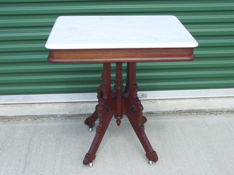 Walnut Victorian Marble Top Table with Clover Base ~ Ca.1870 gallery