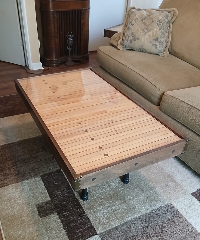 Custom Glass Top Coffee Table Bowling Lane Wood Vintage 1950’s FREE PICKUP OK!