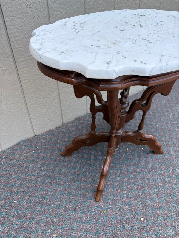 67776 Victorian Marble Top Side Table with Ornate Wooden Base gallery