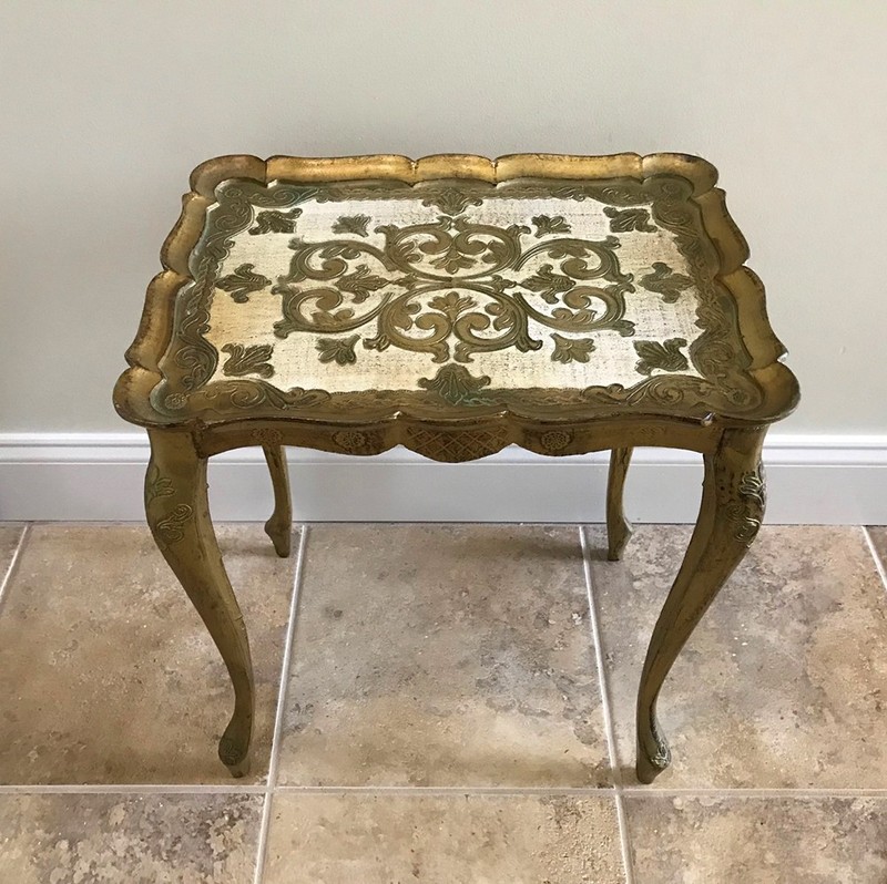 Vintage Italian Florentine Accent Table Gold Gilt Tones & Off White, Ornate gallery