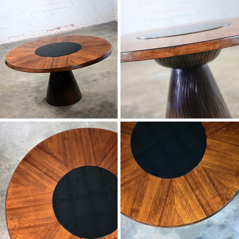 Modern Round Tassel Style Pedestal Base Dining Table Attr to Bernhardt Cascade gallery